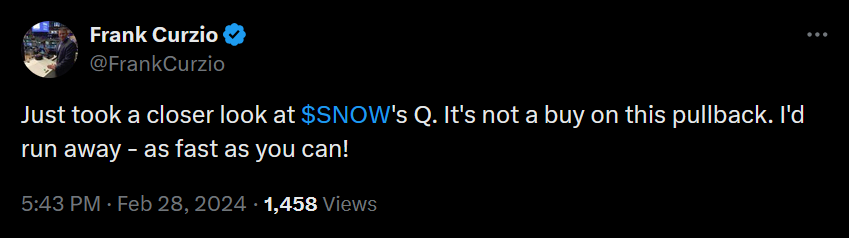 Just took a closer look at $SNOW's Q. It's not a buy on this pullback. I'd run away - as fast as you can!